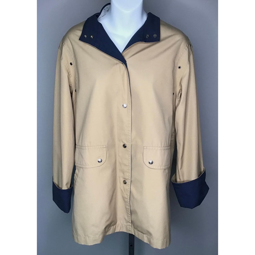 VTG London Fog Size 12 Tan & Navy Blue Raincoat Jacket Boat Vacation Utility - Picture 2 of 15